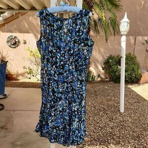 Sandra Darren Blue and White Size 14 Sleeveless Sundress